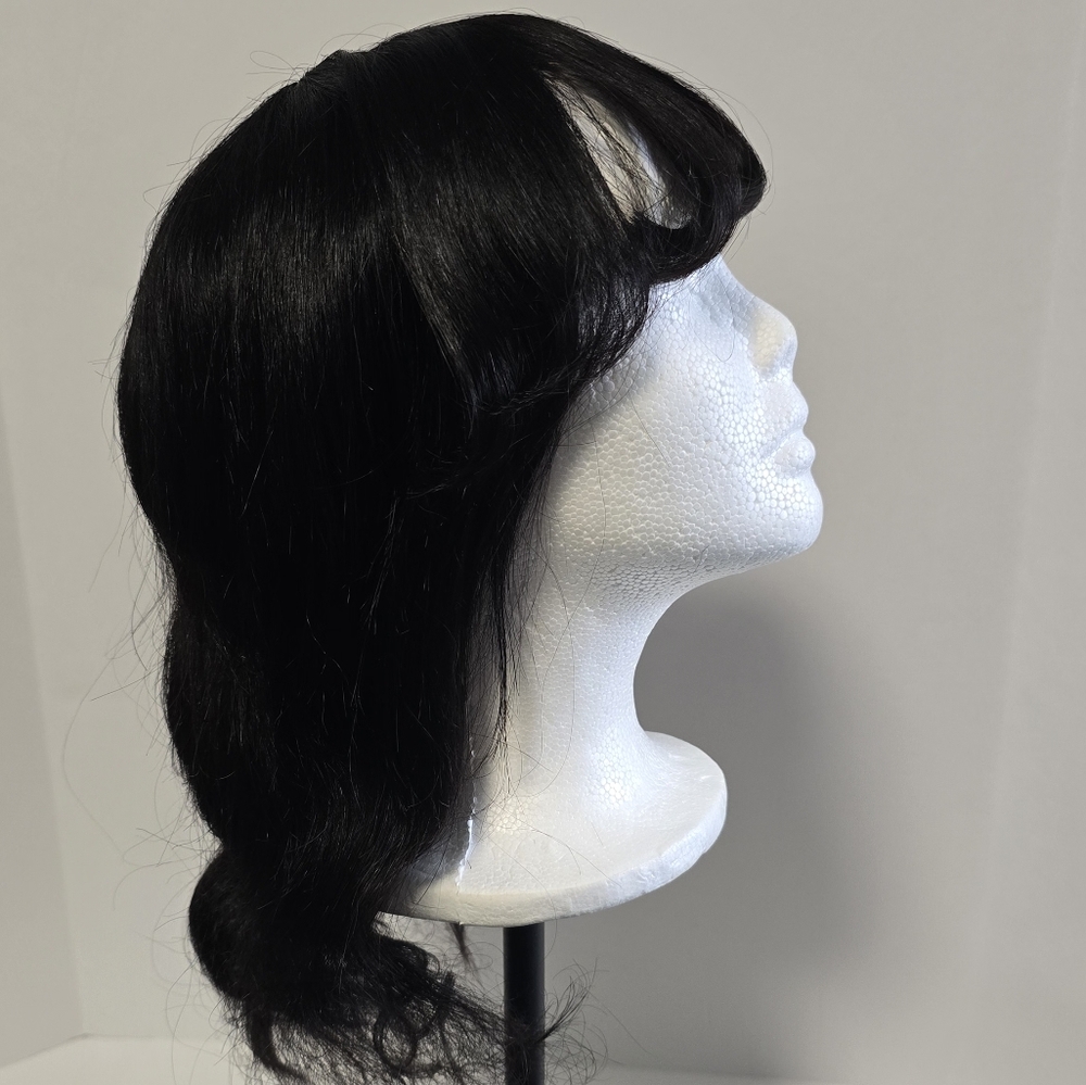 New Natural Black 100% Human Hair Wig With Bangs - Picture 6 of 16
